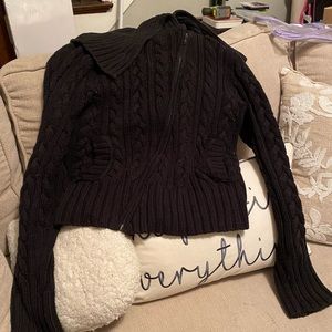 Moda international cotton acrylic asymmetrical zip sweater with pockets